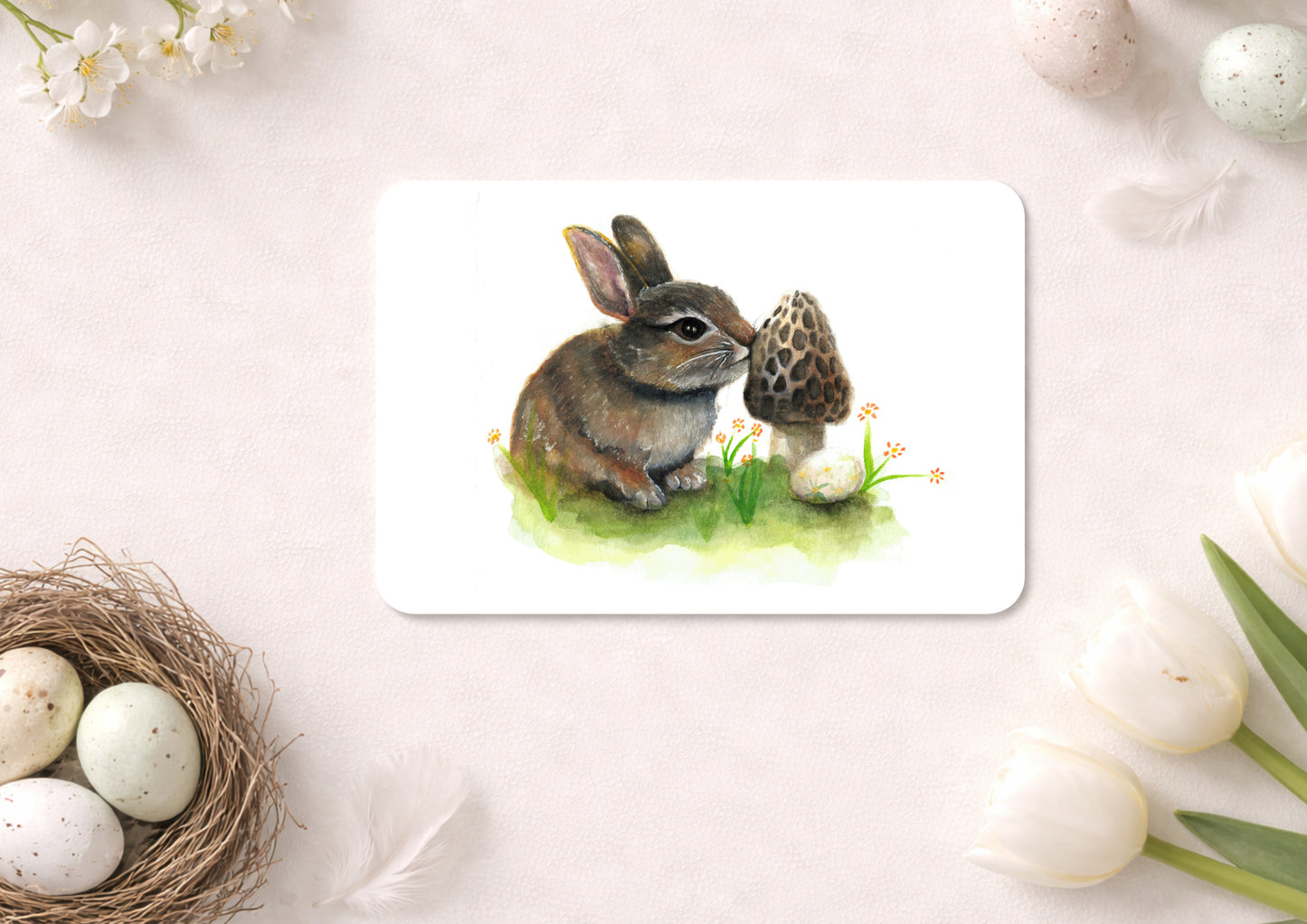 Osterkarte Häschen mit Morchel
