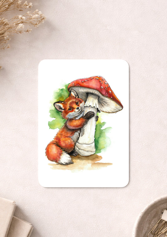 Postkarte - Kleiner Fuchs mit Fliegenpilz
